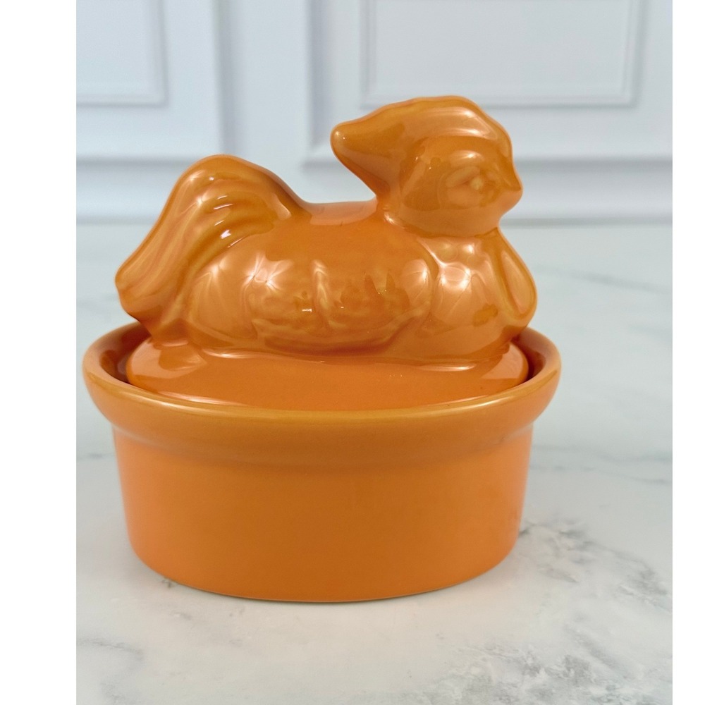 VTG BIA Orange Hen Chicken Ramekin "Hen on a Nest" Style Dish 4" X 3"